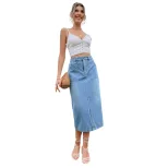 A Line Split Hem Denim Skirt Elegant Design High Waist Comfortable Fit Casual Wear Spring Summer