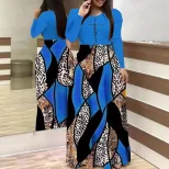Casual Long Sleeve Maxi Dress 200g Fabric Floral Print Round Neck Perfect for Spring and Summer