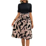 Elegant Summer Dress Color Block Design Half High Neck Comfortable Fabric Perfect for Office Wea