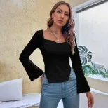 Womens Slim Fit Irregular Flare Sleeve Short Sleeve T Shirt Elegant Design Commuter Style Versat