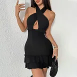 Backless Halter Mini Dress Sexy Fashionable Summer Perfect for Parties and Night Out OEM Availab