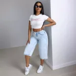 Loose Fit High Waisted Denim Shorts Flattering Straight Leg Design Casual Summer Wear Wholesale
