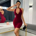 V Neck Bodycon Dress Slim Fit Waist Defining Sexy Style Spring Summer Fashion for Women Wholesal