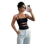 Womens Hollow Out Slim Fit Cami Top Summer Style Waist Defining Lightweight Fabric Wholesale Ava