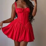 French Court Style Sexy Corset Tie Strap Dress Autumn Collection Elegant and Chic for Special Oc
