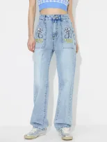 High Waisted Embroidered Wide Leg Jeans Loose Fit Denim Fabric Casual Style Ready to Ship factor