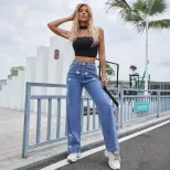 High Waisted Straight Leg Jeans Fashionable Heart Embroidery Casual Wear for Women Pre Order Ava