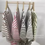 Womens Striped Loose Fit Cotton T Shirt Casual Long Sleeve Round Neck Side Slit Spring Summer Fa