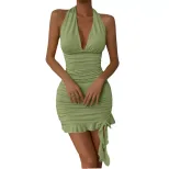 Halter Neck Dress High Waist Ruffled Design Sexy Style Spring Summer Fashion Wholesale Available