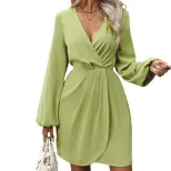 Womens Casual Solid Color Long Sleeve Dress Irregular Hem Spring Summer Fashion Wholesale Availa