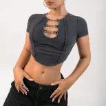 Trendy Womens Crop Top Short Sleeve Stylish Design Breathable Fabric Spring Summer Fashion Whole