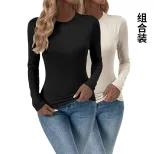 Spring Autumn Womens Tops Slim Fit Built in Bra Solid Color Versatile Style Wholesale Available
