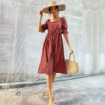 Vintage Polka Dot Ruffle Hem Dress Off Shoulder Summer Style Elegant Design Wholesale Available