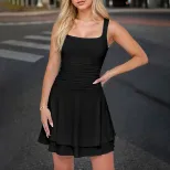 Elegant Solid Color Square Neck Bodycon Dress for Women Spring Summer Collection Perfect for Par