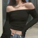Layered Mesh Top Sweet Off Shoulder Design Ruffled Flared Long Sleeves Autumn Winter Fashion Who