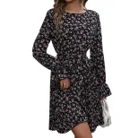 Womens Long Sleeve Ruffled Floral Dress Autumn Collection European and American Style Perfect fo