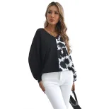 Womens Color Block Leopard Print V Neck Boyfriend T Shirt Casual Style Trendy Design Ready to Sh