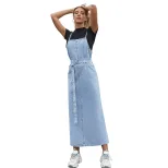 Womens Denim Midi Dress Fashionable Waist Defined Design Sleeveless Autumn Winter Style Wholesal
