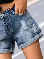 Womens Distressed Denim Shorts High Waist Ripped Design Casual Style Perfect for Summer Outings