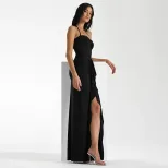 Womens Halter Neck Dress Slim Fit Ruffle Trim Pleated Side Slit Elegant Long Dress for Parties a