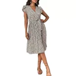 Plus Size Leopard Print V Neck Beach Dress Summer Vacation Style Comfortable and Stylish Wholesa