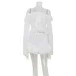 Off Shoulder Long Sleeve Top and Ruffled Hem Skirt Set Elegant Style Summer Fashion for Women Wh
