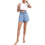 High Waisted Loose Fit Denim Shorts Frayed Hem Fashionable Style Womens Casual Wear Ready to Shi