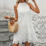 Sleeveless White Floral Dress Sweet Vacation Style Summer Collection Wholesale Available bulk or