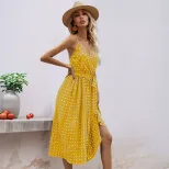 Polka Dot Midi Dress Sleeveless Tie Waist Pleated Design Casual Summer Wear Wholesale Available