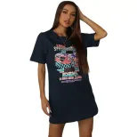 Loose Fit Black Short Sleeve T Shirt Floral Print Round Neck Casual Style Summer Wear for Women