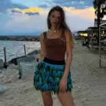 Color Block Feathered Midi Skirt Elastic Waist A Line Irregular Hem Summer Fashion for Women Who
