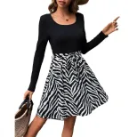 Black and White Striped Color Block Dress Versatile Style Comfortable Fit Perfect for Casual or