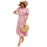 Floral Print Short Sleeve Dress Elegant Vacation Style Perfect for Summer Occasions Available fo