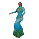 Fashionable Womens Hollow Out Mermaid Dress Unique Print Sexy Silhouette Autumn Style Wholesale