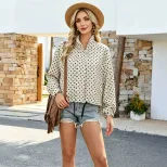 Polka Dot Stand Collar Loose Jacket and High Waist Mini Shorts Set Womens Two Piece Outfit Casua