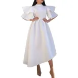 Layered Ruffle Sleeve Dress Solid Color Asymmetrical Hem Elegant Design Summer Occasion Wholesal