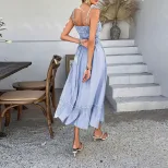 Light Blue A Line Midi Dress for Women Adjustable Straps Flowy Skirt French Style Perfect for Ca