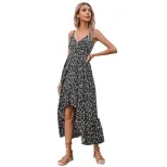 Summer Womens Irregular Hem Dress Sexy Floral Print V Neck Spaghetti Straps Casual Party Wear Wh