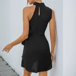 Sleeveless Black Midi Dress Elegant Halter Neck Minimalist Style Perfect for Casual and Evening