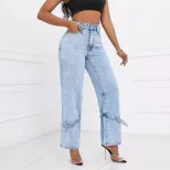 High Waisted Loose Fit Straight Leg Jeans Womens Denim Trousers Casual Wear for Everyday Use Who