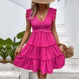 Summer Sleeveless Dress Lightweight Solid Color Flowing Design Beach Vacation Wear Wholesale Ava