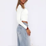 Slim Fit Long Sleeve Crop Top Solid Color Sexy Design Spring Summer Style Wholesale Available