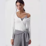 Modal Knit Long Sleeve Womens T Shirt Slim Fit U Neck Button Detail Casual Wear Spring Fall Whol