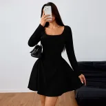 Elegant Square Neck High Waisted Dress Spring Summer Collection Fashionable Design Womens Appare
