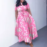 African Print Short Sleeve A Line Dress Stylish Elegant Tie Detail Perfect for Summer Events Who