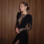 Elegant V Neck Lace Panel Bodycon Dress Chic Split Design Luxurious Feel Perfect for Autumn and