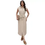 Khaki Womens Shirt Dress Elegant Casual Style Waist Defined Design factory direct