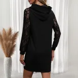 Hooded Long Sleeve Sweatshirt Dress Solid Color Casual Style Autumn Fashion Wholesale Available