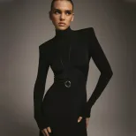 High Neck Long Sleeve A Line Dress Waist Defining Solid Color Elegant Design Autumn Winter Fashi