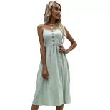 Summer Womens Casual Dress Slim Fit Solid Color Cotton Linen Blend Spaghetti Straps Perfect for